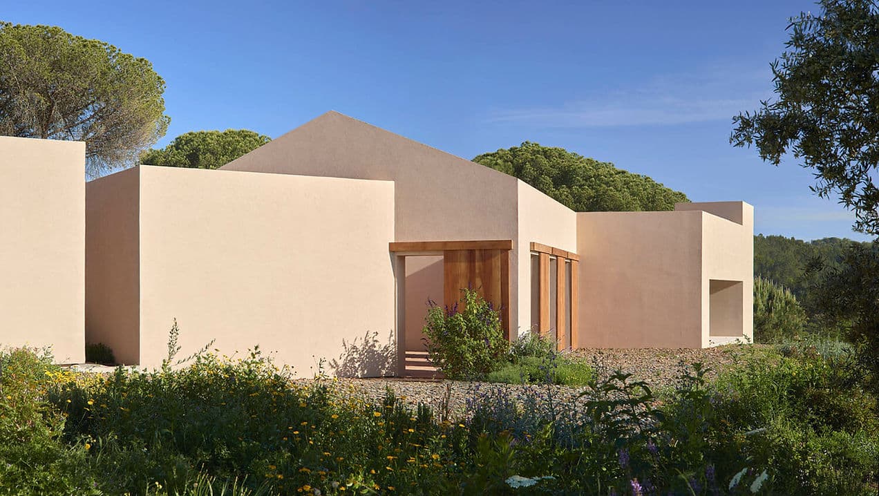 Modern exterior of Cá na Serra holiday rental in Melides, Portugal with minimalist architecture and natural surroundings