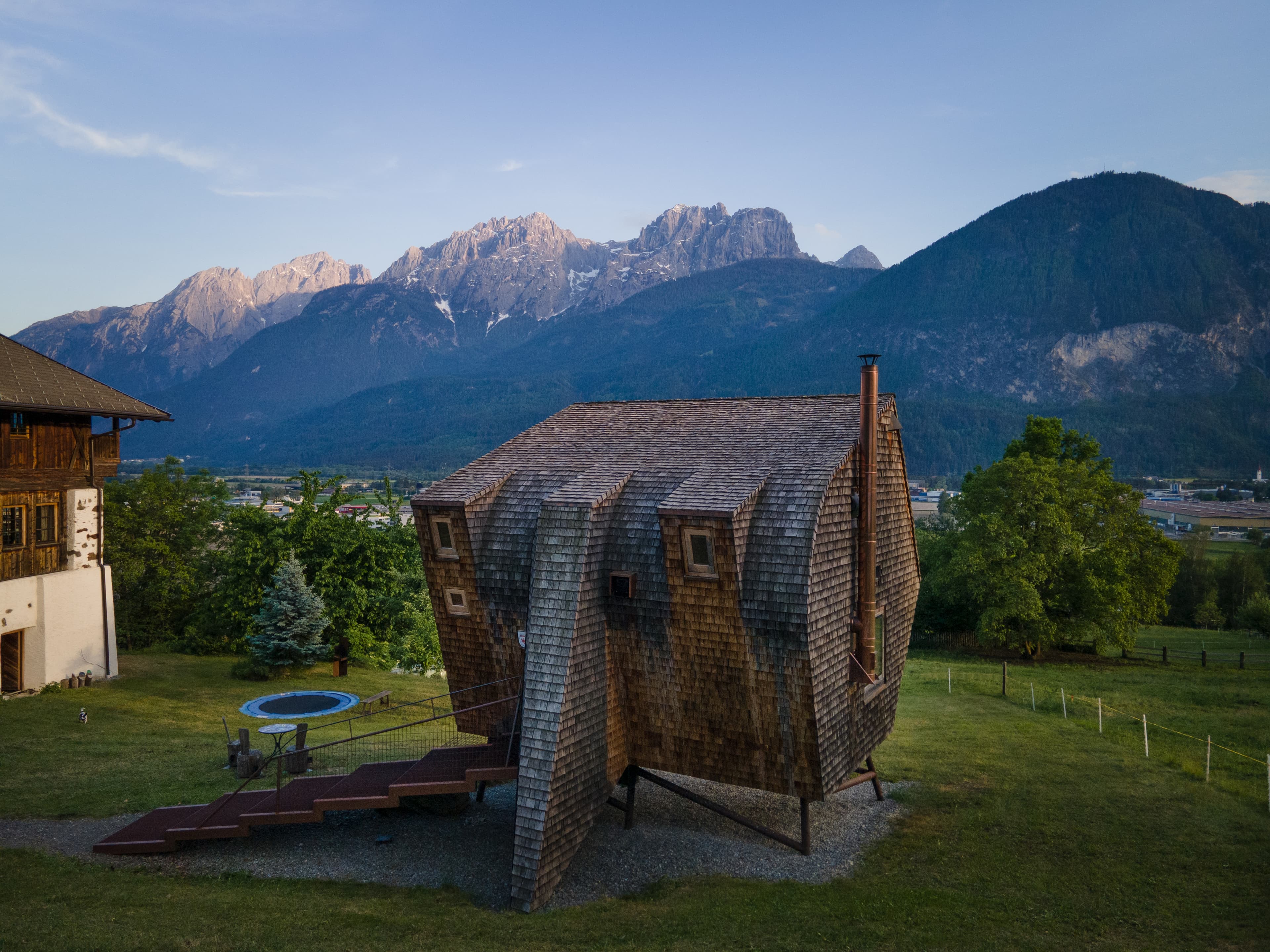 Unique wooden cabin exterior at Rafter Ufogel with mountain view in Nußdorf/Debant, Austria