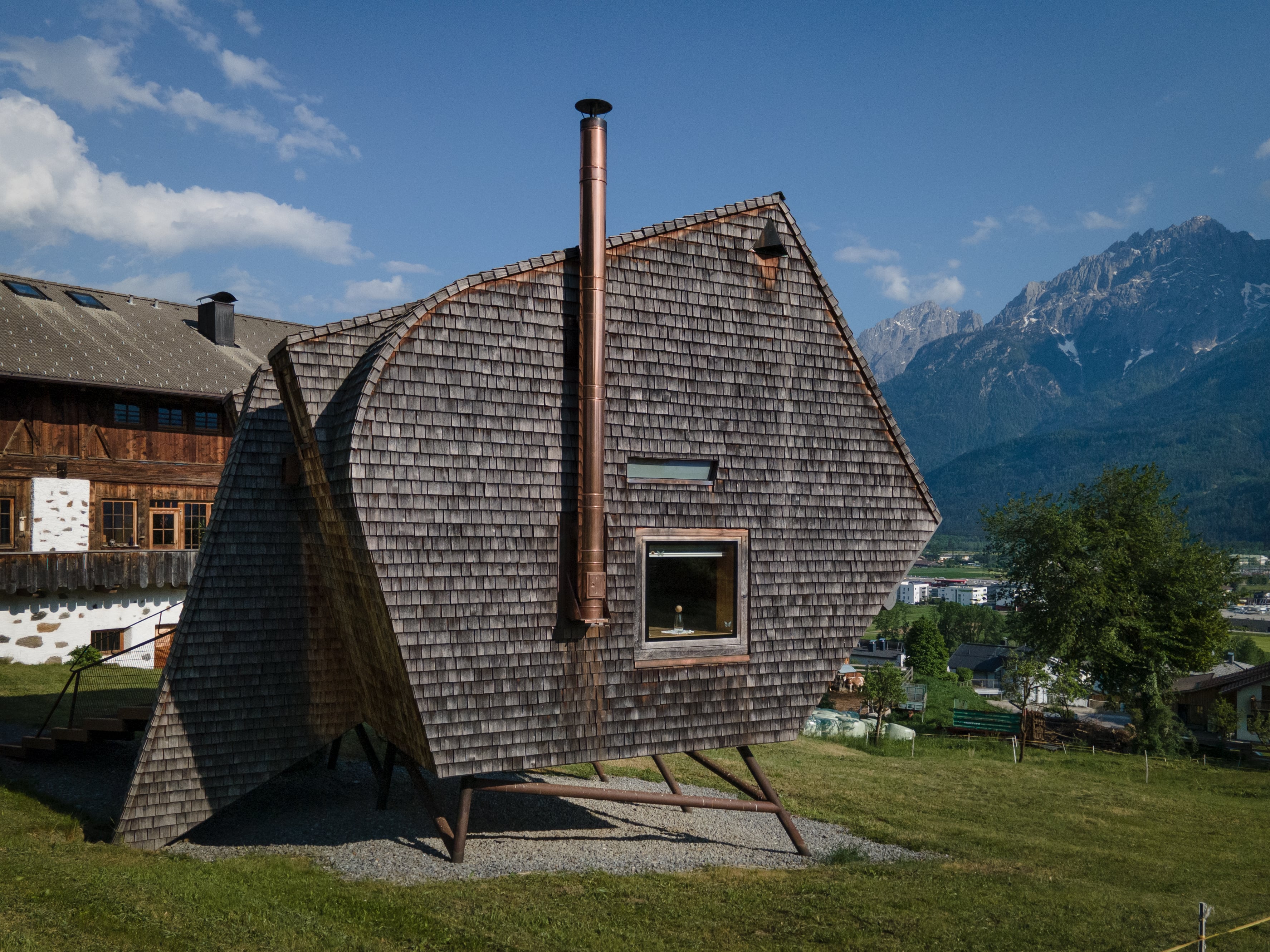 Unique wooden cabin exterior with mountain views at Rafter Ufogel in Nußdorf/Debant, Austria vacation rental